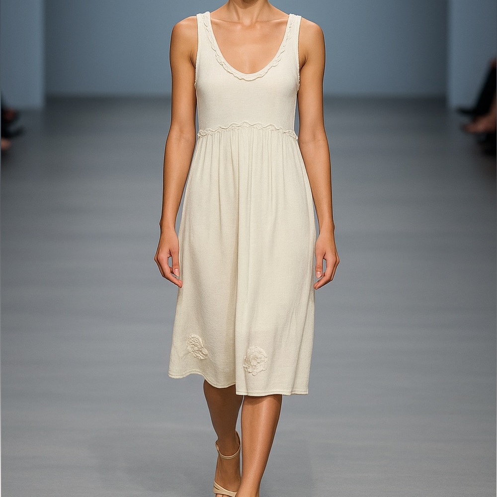 Sabatini Ivory Knit Linen Blend Sleeveless Dress Size S